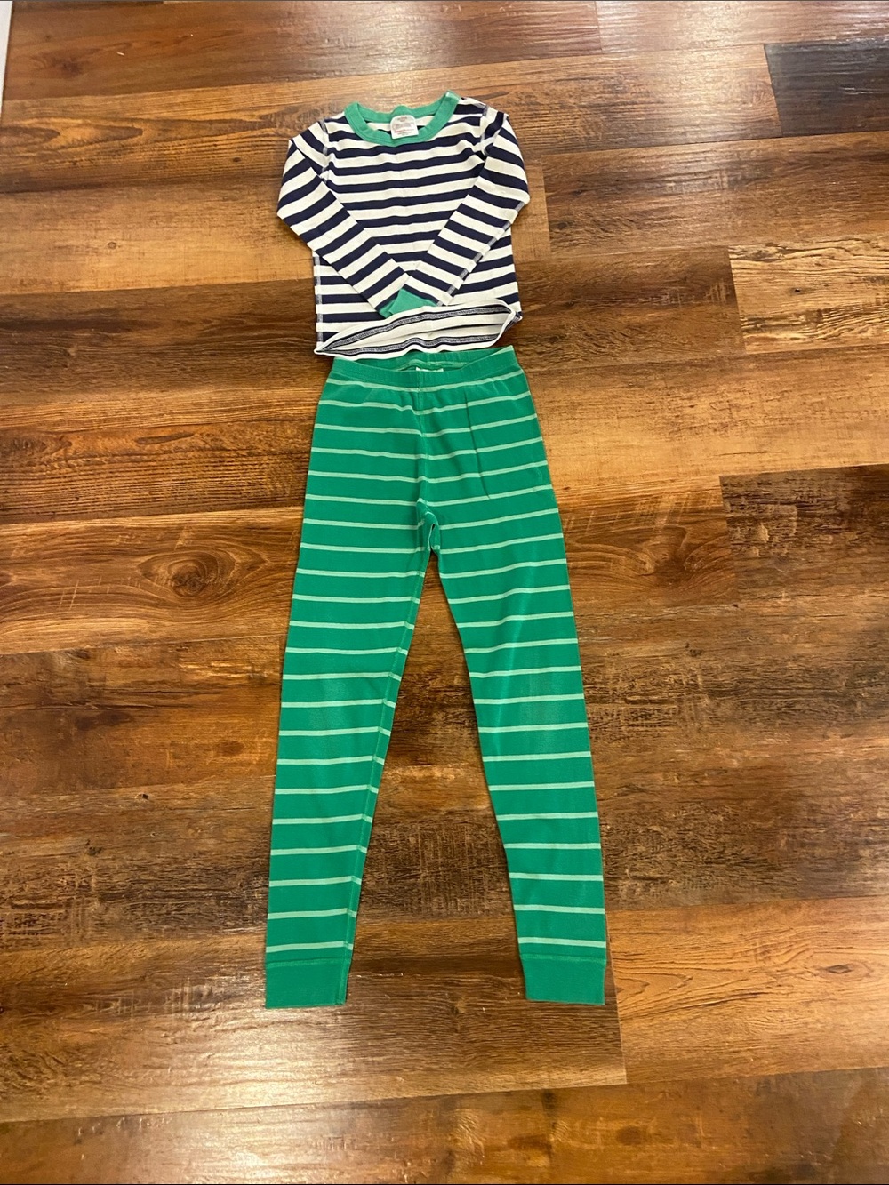 Hanna Andersson Green and White Striped Kids Leggings